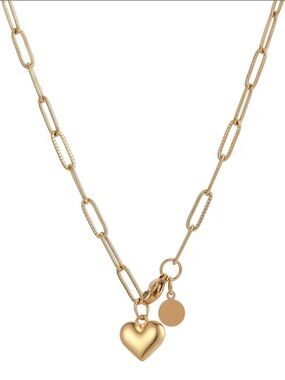 18k Gold Plated PVD Heart Charm Paperclip Chain Necklace Bracelet Set